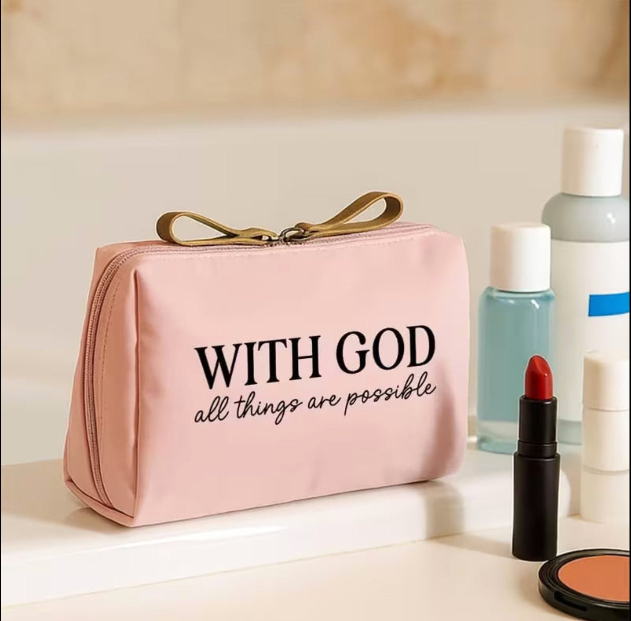 “With God All Things Are Possible” Travel & Makeup Bag